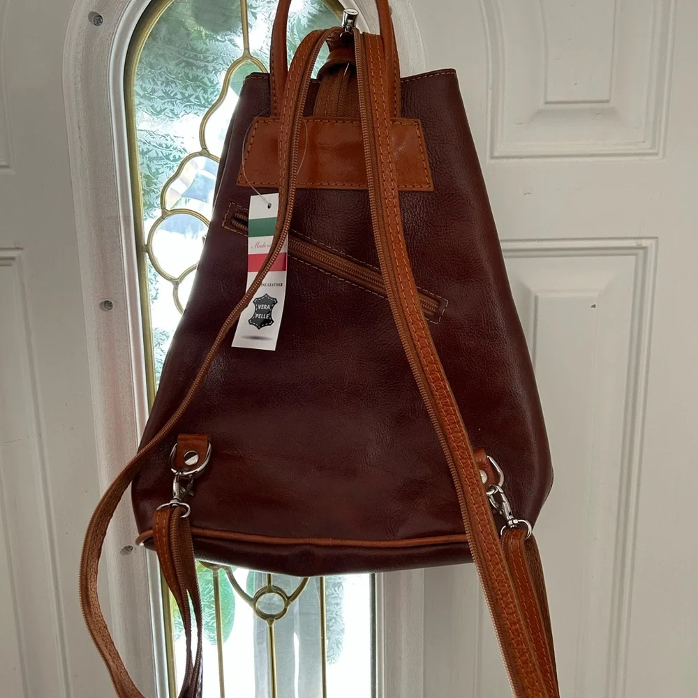 Vera Pelle Rich Brown Leather Backpack - Picture 5 of 6